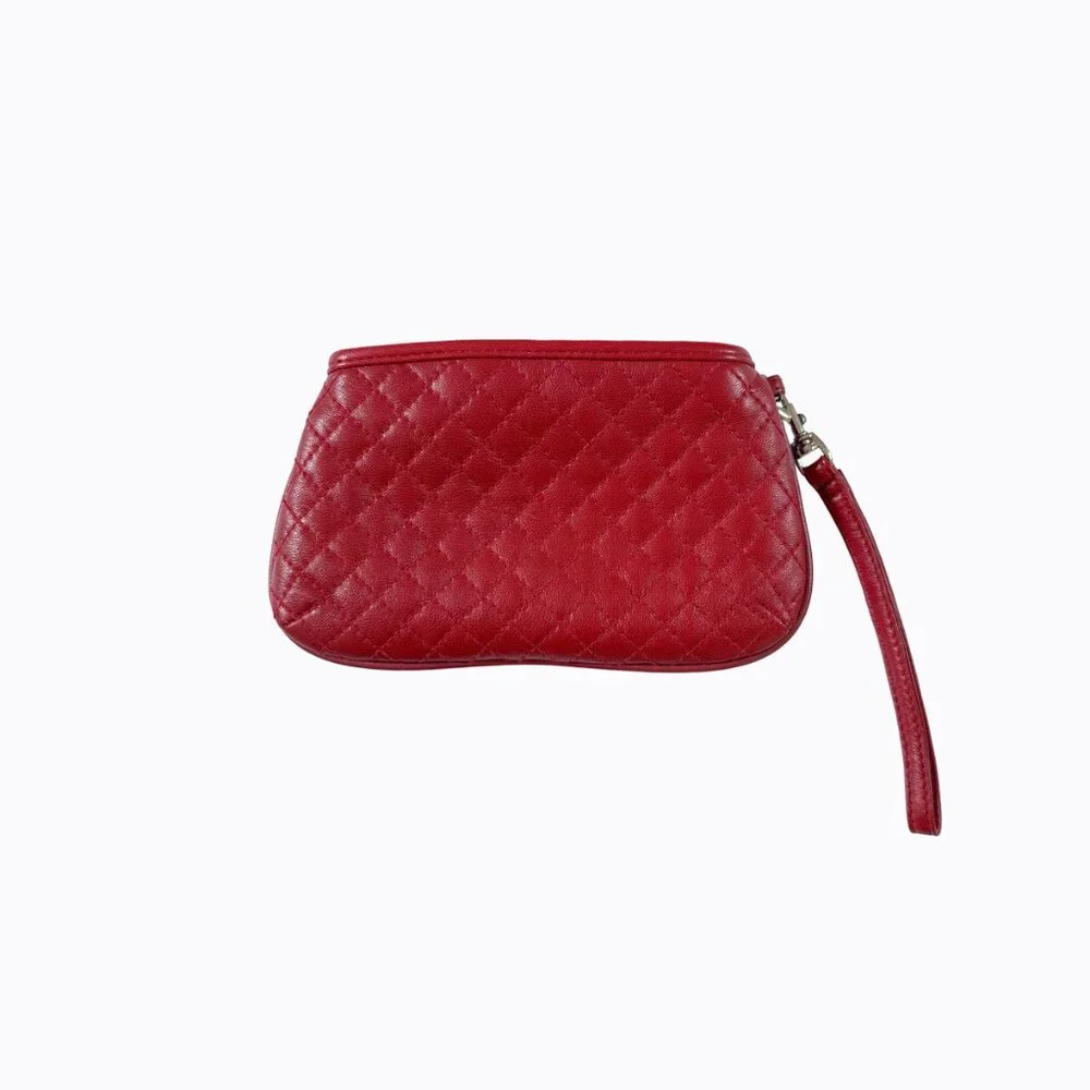 Vintage Wilsons Red Leather Wristlet Clutch Pebbled Quilted Compact Y2K 00s Chic